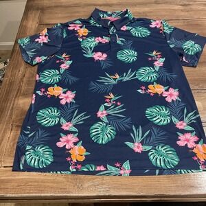 Birdie Bound Shirt Mens XL Tropical Floral Performance Golf Polo Stretch Casual